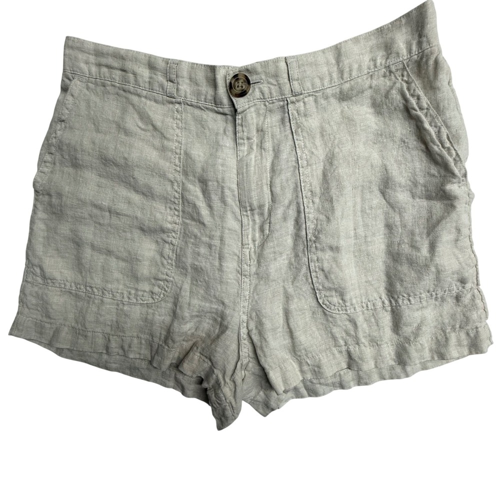 C California Womens 100% Linen Shorts Oatmeal Beige Elastic Back Size Medium